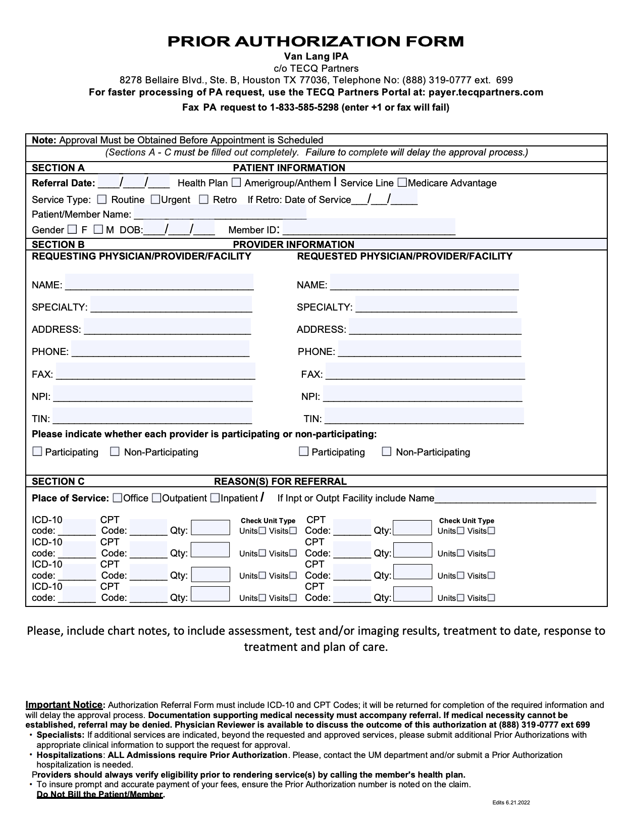 Prior Authorization Form TECQ Foundation